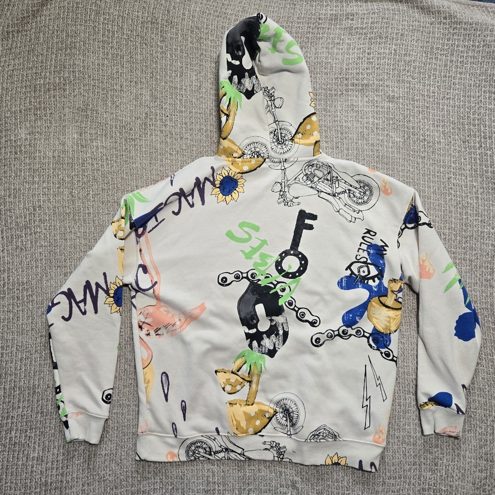 Y2K Oversized Hoodie Multi Colors Men's Size Medium Graffiti Style - Picture 3 of 7